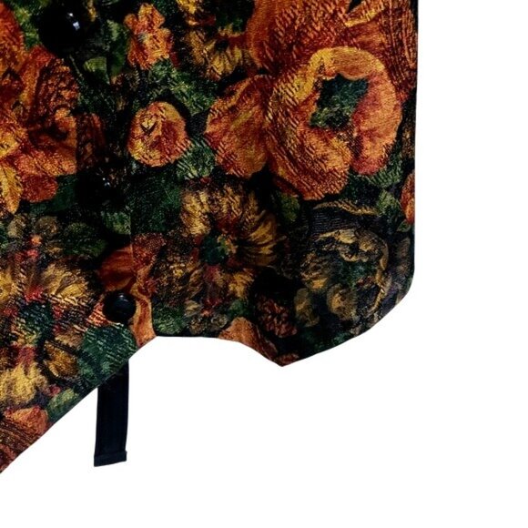 Vintage Envious Floral Brocade Button-Up Vest Medium Made In USA Orange & Black - Picture 6 of 7